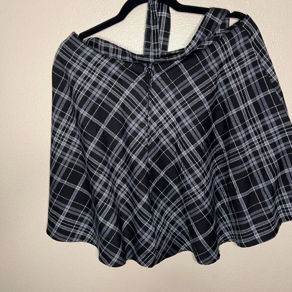 Hot Topic Black and White Plaid Suspender Skirt size Large